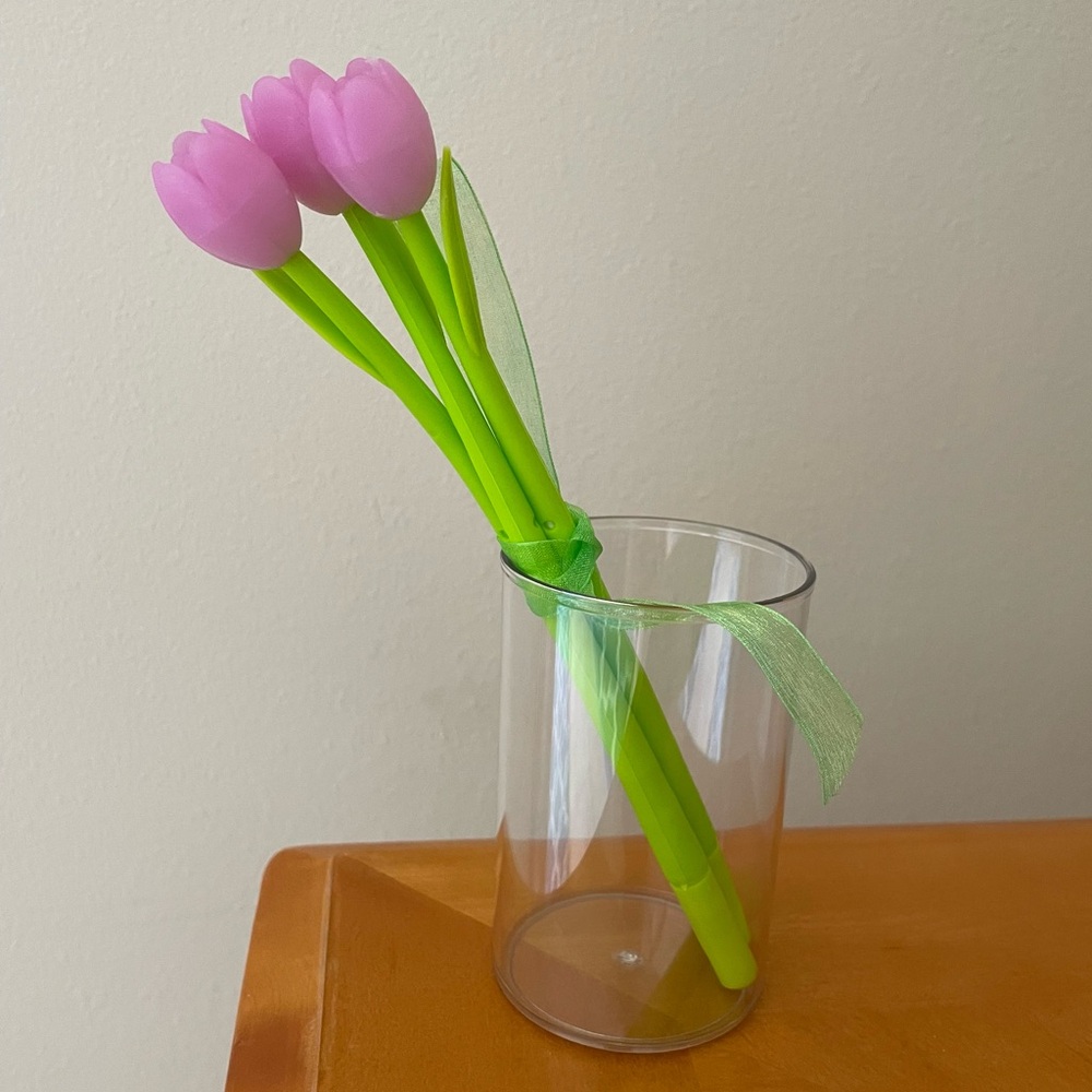 Color changing tulip pens in makeup brush/pen cup
